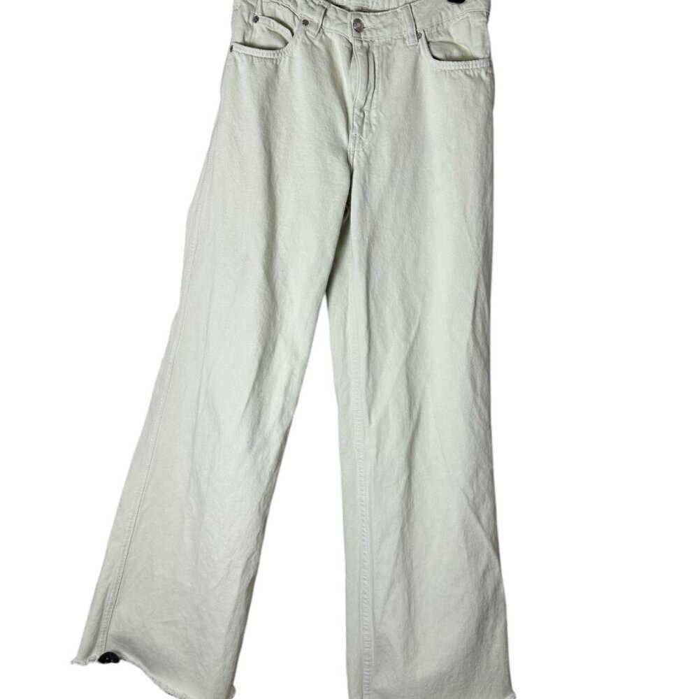 MANGO Pale Lemon Yellow Wide Leg Denim Jeans Size 4